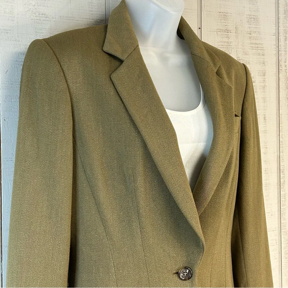 Vtg Ann Klein Blazer Jacket Size 4 Wool Blend Button Pockets‎ Brown USA Classic